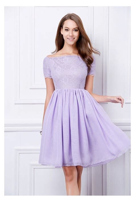 Lace Chiffon Off Shoulder Short Dress Purple Homecoming Dress Short