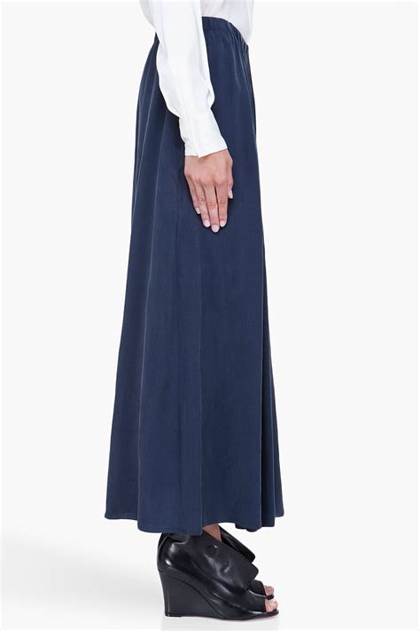 See By Chloé Long Navy Front Pleat Skirt In Blue Lyst