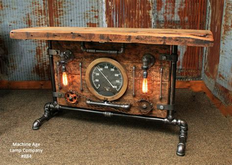 Steampunk Industrial Table Lamp Stand Console Barn Wood And Steam Gau