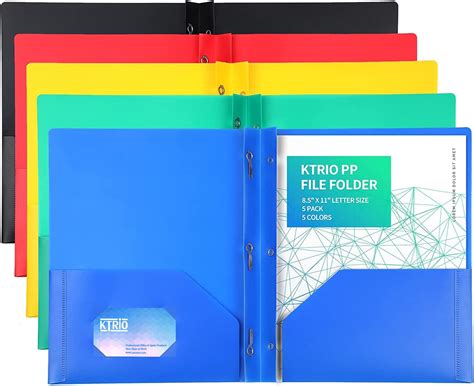 Ktrio Plastic Pocket Folders With Prongs 5 Pack 2 Pocket