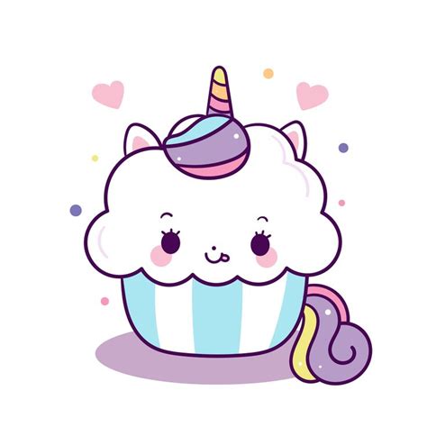 Cute Unicorn Vector Sweet Cake Happy Birthday Party Kawaii Animal