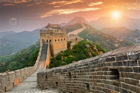 Majestic Spectacular Great Wall Of China In The Sunset 1116392 Stock