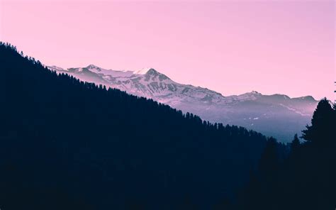 Download Wallpaper 3840x2400 Mountains Sunset Trees Sky Pink 4k