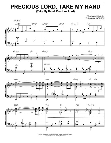 Precious Lord Take My Hand Take My Hand Precious Lord Sheet Music By Thomas A Dorsey Piano