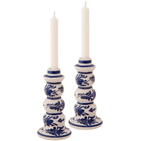 Skyriana Candle Holders Ceramic Blue And White Candle Holders 1