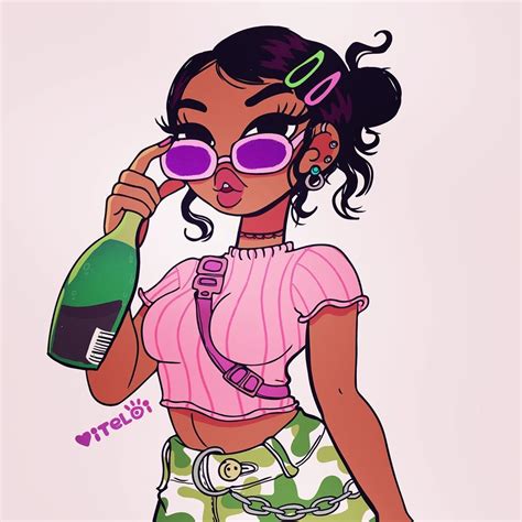 eloi on instagram “ summer wine 🍷🌙” black girl art black girl cartoon girl cartoon