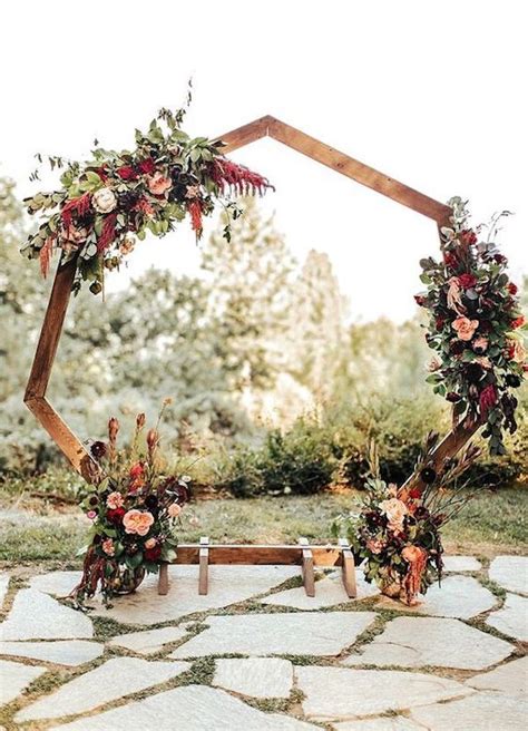 Wooden Geometric And Floral Wedding Arch Ideas Fall Wedding Arches