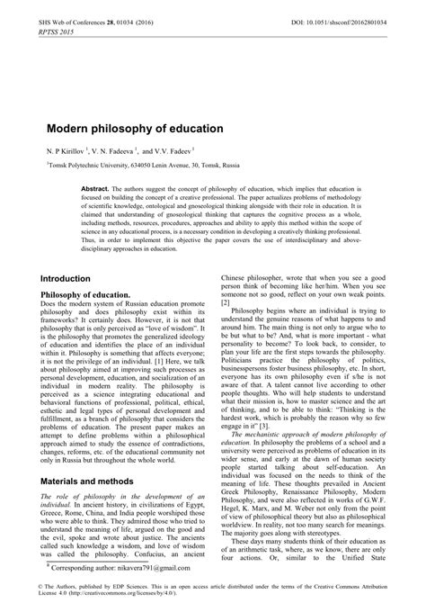 Pdf Modern Philosophy Of Education