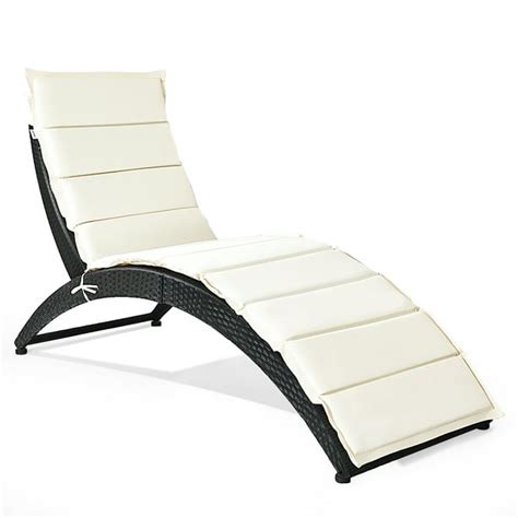 Costway Folding Patio Rattan Lounge Chair Chaise Cushioned Portable