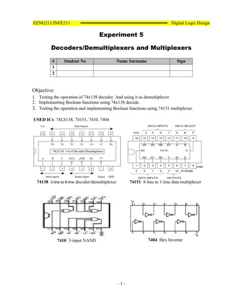 Experiment 5 Decodersdemultiplexers And Multiplexers
