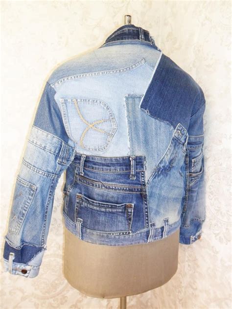 upcycled denim jeans jacket denim blue patchwork women s etsy in 2020 denim jacket denim