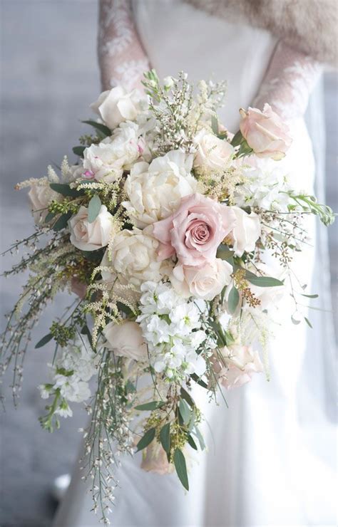 Exquisite Blush Pink Cascading Wedding Bouquet Inspo Winter Wedding