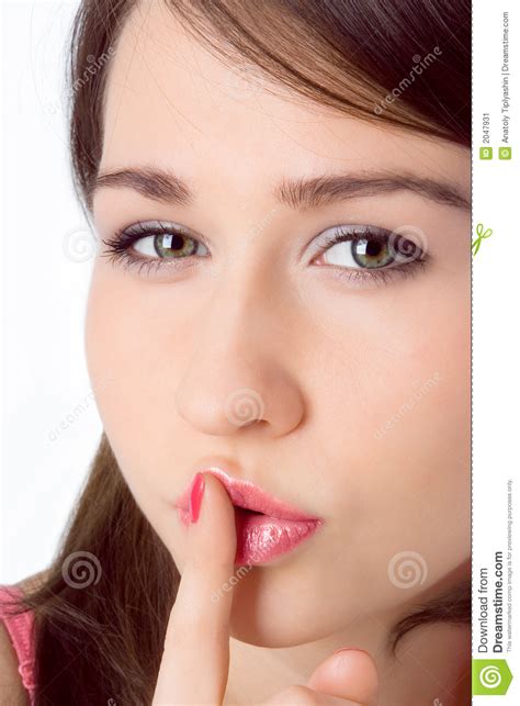 Beauty Girl Hold Finger Fron Mouth And Say Sh Stock Image Image 2047931