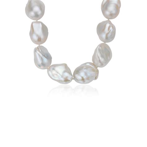 Large Baroque Freshwater Cultured Pearl Necklace In 18k White Gold 20