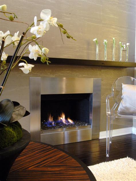 Living Room With Stainless Steel Fireplace Hgtv