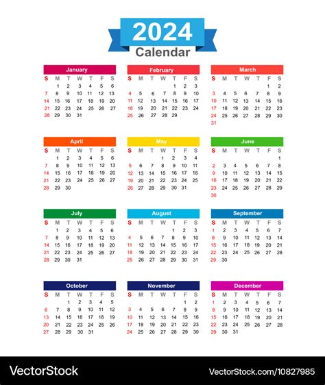 2024 Year Calendar Isolated On White Background Vector Image Gambaran