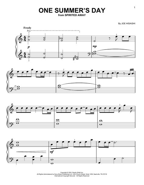 One Summers Day From Spirited Away Sheet Music Joe Hisaishi Easy Piano