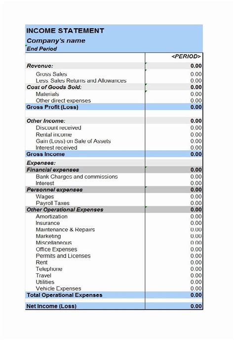 small business income statement template