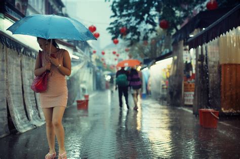 Wallpaper Street People Woman Storm Girl Rain Weather Umbrella