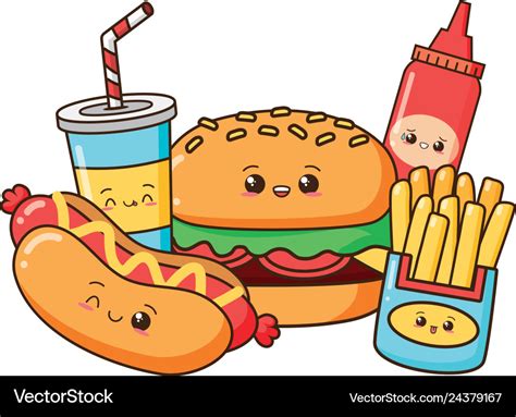Kawaii Cartoon Fast Food Royalty Free Vector Image