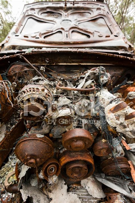 Burnt Out Fire Damaged Car Engine Stock Photo Royalty Free Freeimages