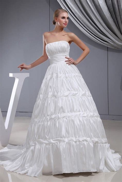 Simple Ball Gown Strapless Ruched Taffeta Wedding Dress Bridal Gown