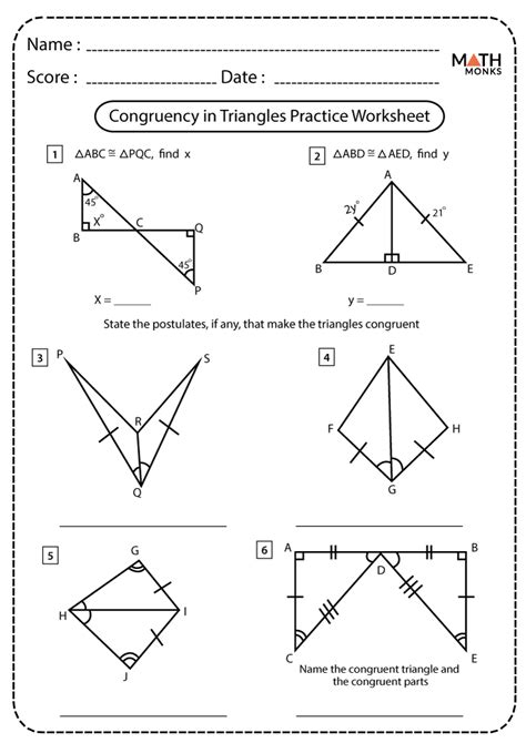 Congruent Triangles Worksheets Geometry