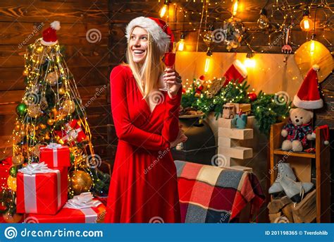 Cheerful Lady In Dress Corporate Christmas Party Happy New Year Party