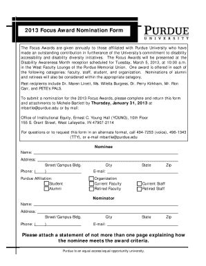 Fillable Online Purdue Focus Award Nomination Form Purdue