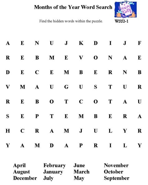 Bluebonkers Free Printable Word Search Sheet Months Of The Year