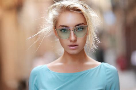 Wallpaper Model Blonde Portrait Face Looking At Viewer Bokeh Depth Of Field Sunglasses