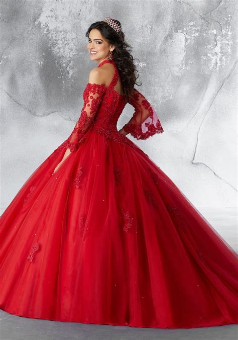 Crystal Beaded Lace On A Tulle Ballgown With Detachable Bell Sleeves Morilee Ball Gowns