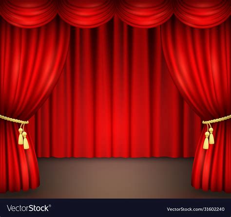 Red Curtain With Drapery On Theater Stage Vector Image