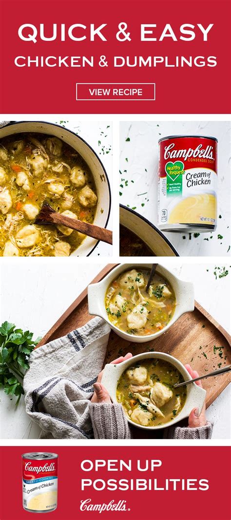 — and that last one is of all of the chicken noodle soups i tried (including condensed, creamy, chunky, and homestyle), my fave was well yes! Easy Chicken and Dumplings | Campbells soup recipes ...