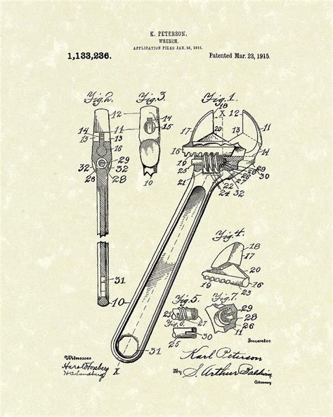 Wrench 1915 Patent Art By Prior Art Design Patent Art Prints Patent Art Patent Prints