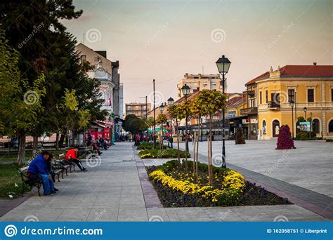 Pedestrian Zone On Main Square Negotin In Serbia At Sunset Editorial