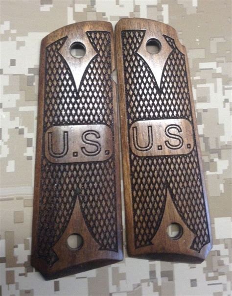 1911 Grips Hardwood Laser Engraved Military Insignia By Zigsplace