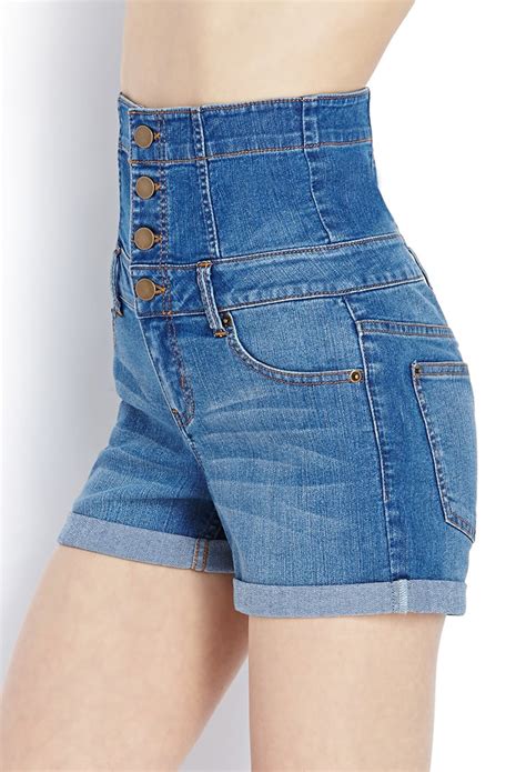 Forever High Waisted Denim Shorts In Blue Lyst