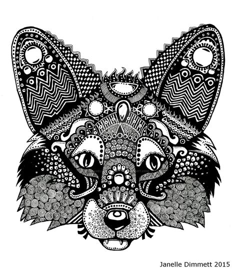 Fox Queen Zentangle Fox Black And White Version By Janelle Dimmett