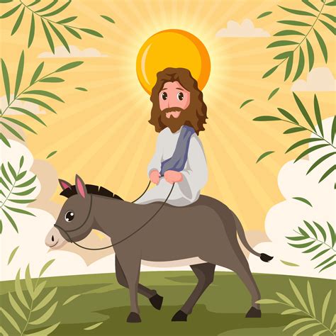 Jesus Riding Donkey On Palm Sunday 4985378 Vector Art At Vecteezy