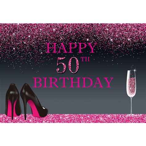 Happy 50th Birthday Backdrop Printed Pink Confetti Pieces Champagne