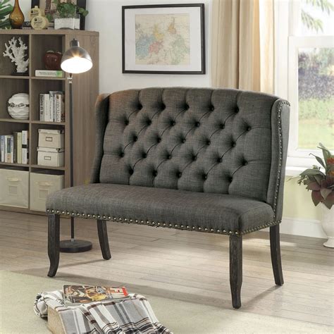 Furniture Of America Foa Sania Iii Cm3324bk Gy Bn Transitional Upholstered Love Seat Bench