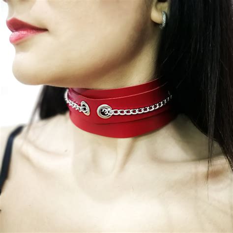 Leather Choker Bdsm Red Collar Red Choker Leather Collar Etsy
