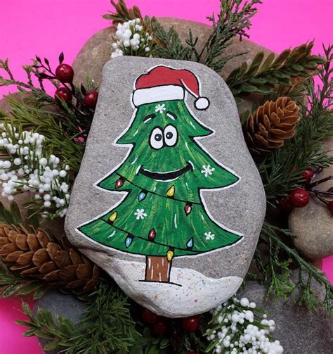 Downloadable Happy Christmas Tree Painted Rock Tutorial Etsy