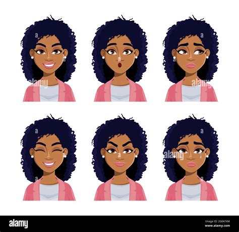 Face Expressions Of African American Woman Different Female Emotions