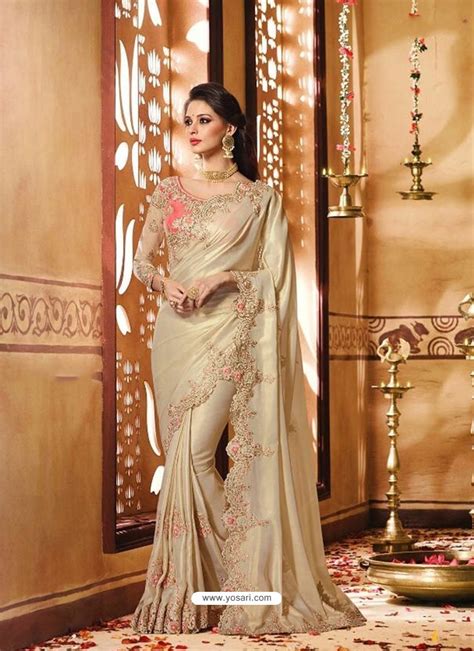 Buy Superb Designer Silk Golden Saree With Embroidery Work Party Wear