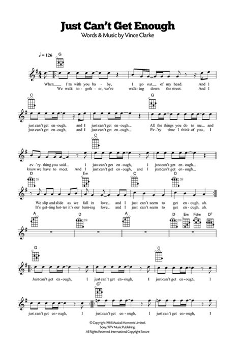 Just Cant Get Enough Sheet Music By Depeche Mode Ukulele 120497