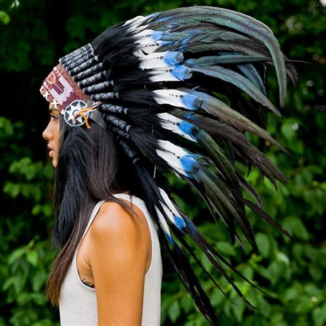 blue tips native american headdress 75cm indian headdress novum crafts