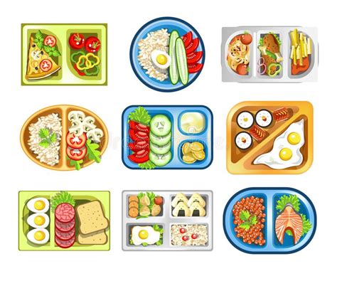Healthy Food Lunch On Tray School Snack Isolated Icons Stock Vector