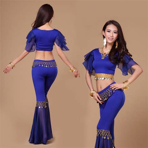 Belly Dance Costume Set Butterfly Sleeves Top Pants With Coins Performance Dancewear Indian